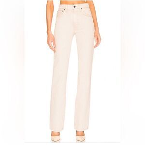 GRLFRND Melanie high rise jeans Montana tan beige boot cut straight Revolve 28